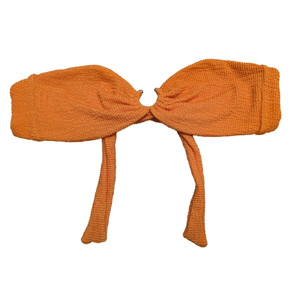 WeWoreWhat U-ring Textured Bandeau Bikini Top Carrot Size L Tie Back Swimwear - Picture 1 of 5